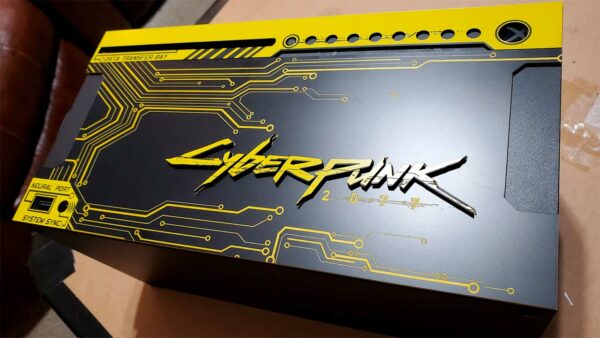Xbox Series X modificado com tema de Cyberpunk 2077
